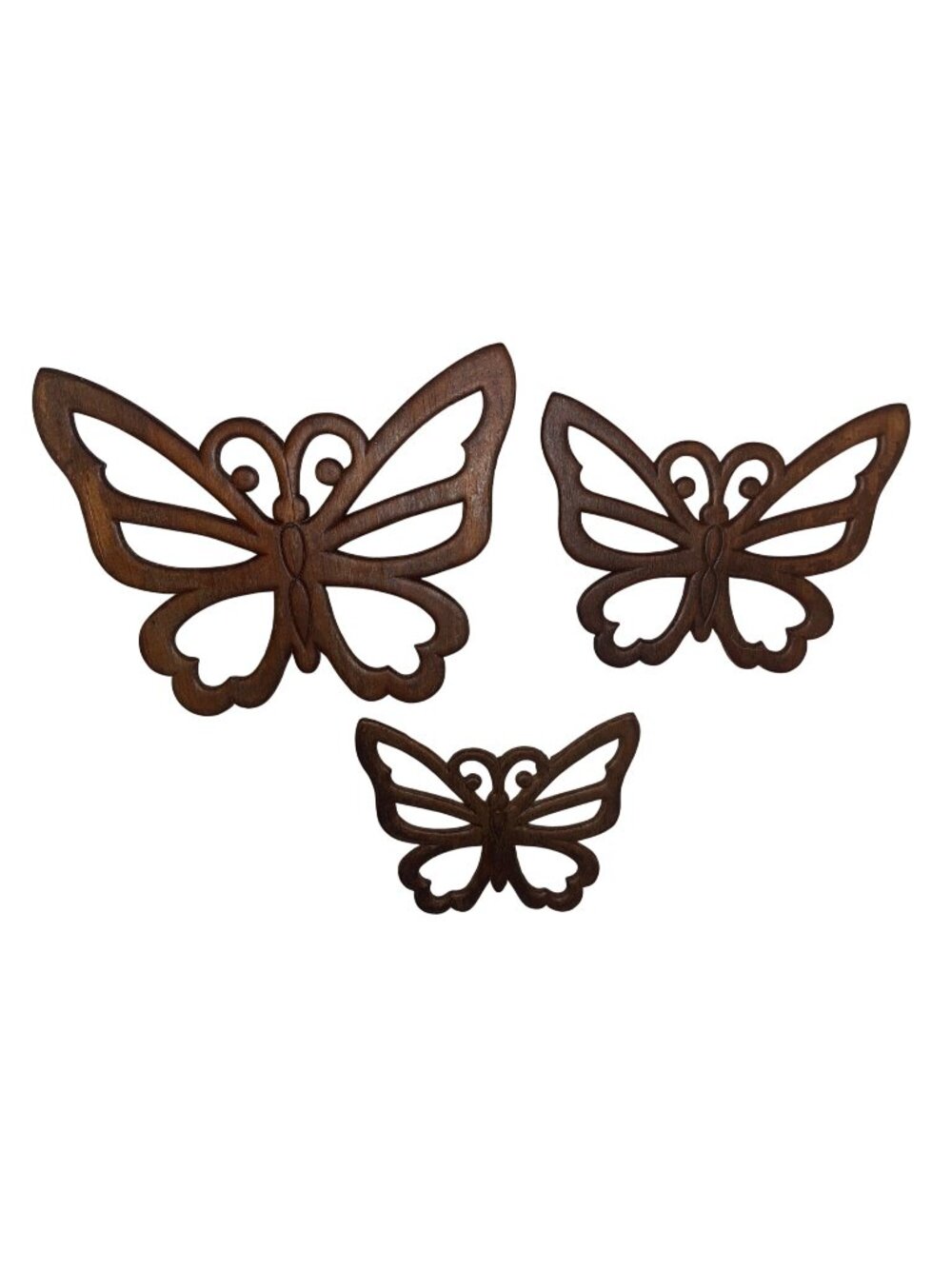 Set Of 3 Vintage Carved Wooden Butterfly Wall Hangings Decorative Art